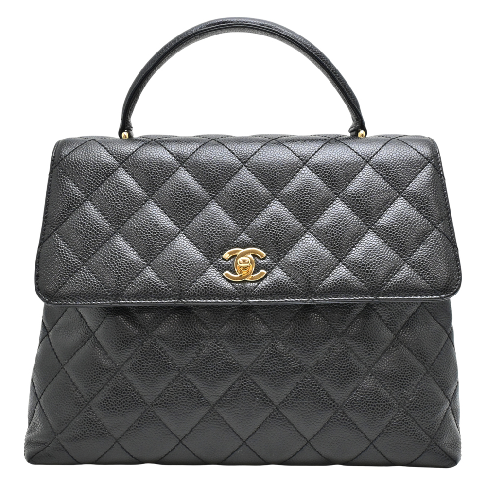 Chanel Matelassรฉ Top Handle Women's Handbag A12397 Caviar Leather Black